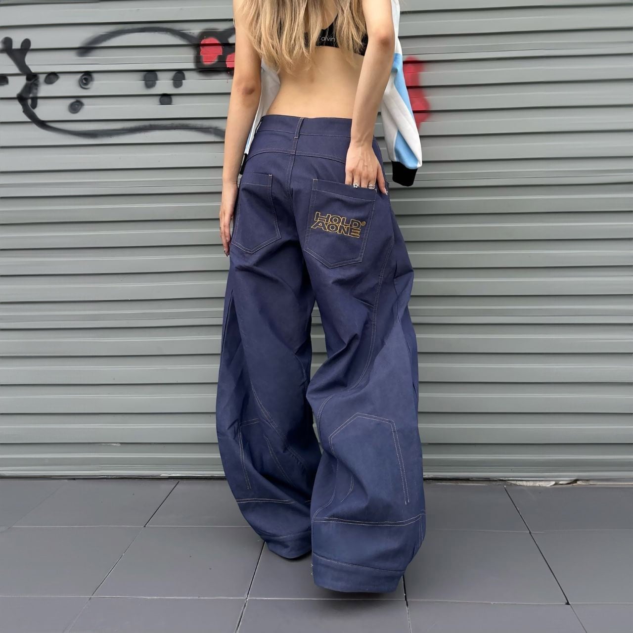 ロゴバックワイドデニムパンツ 2col R00853