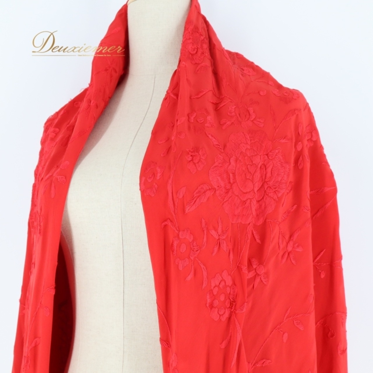 フラメンコ 衣装 マントン シージョ 赤 フレコ 刺繍 フリンジ スクエア レッド系 ダンス パーティ 発表会 舞台 花柄 マントン シージョ コスチューム おしゃれ フォーマル 可愛い フラメンコダンス フリンジ付き