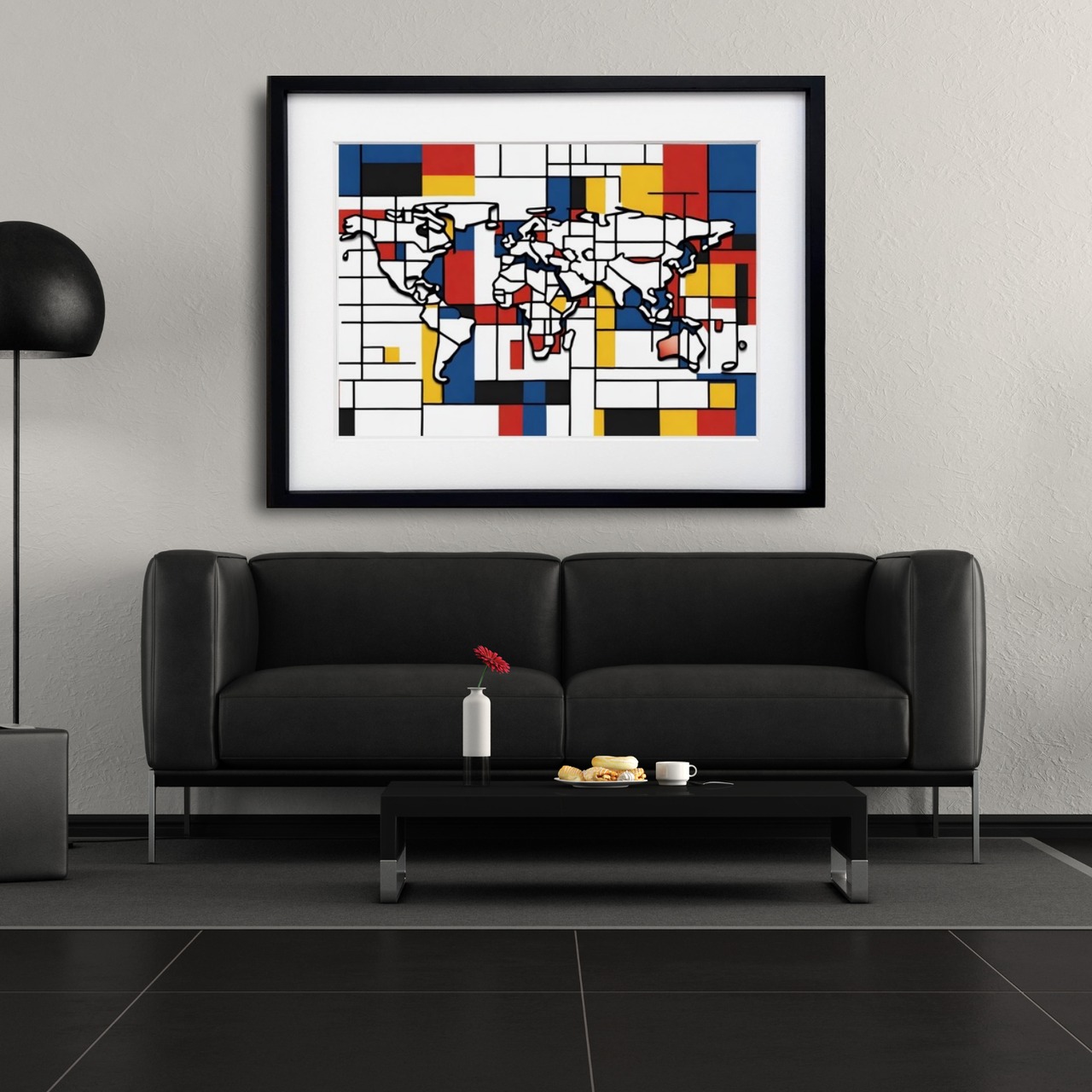 Journey｜世界地図を大胆に描くカラフル抽象アートポスター｜旅心を刺激するインテリア額縁付き・国内生産A4ポスター