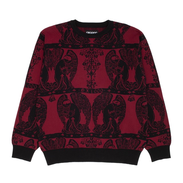 GX1000 / JACQUARD KNIT ANGEL SWEATER / BLACK/MAROON