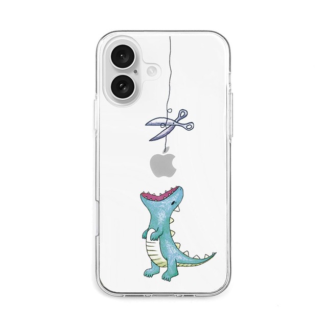 AKAN iPhone 16 ケース ソフトクリアケース [ 透明 密着痕防止 TPU 変色しにくいUVプリント 防塵 ワイヤレス充電 ] かわいい 人気 キャラクター アップル アイフォンケース AK26991i16 はらぺこザウルス グリーン 【国内正規品】