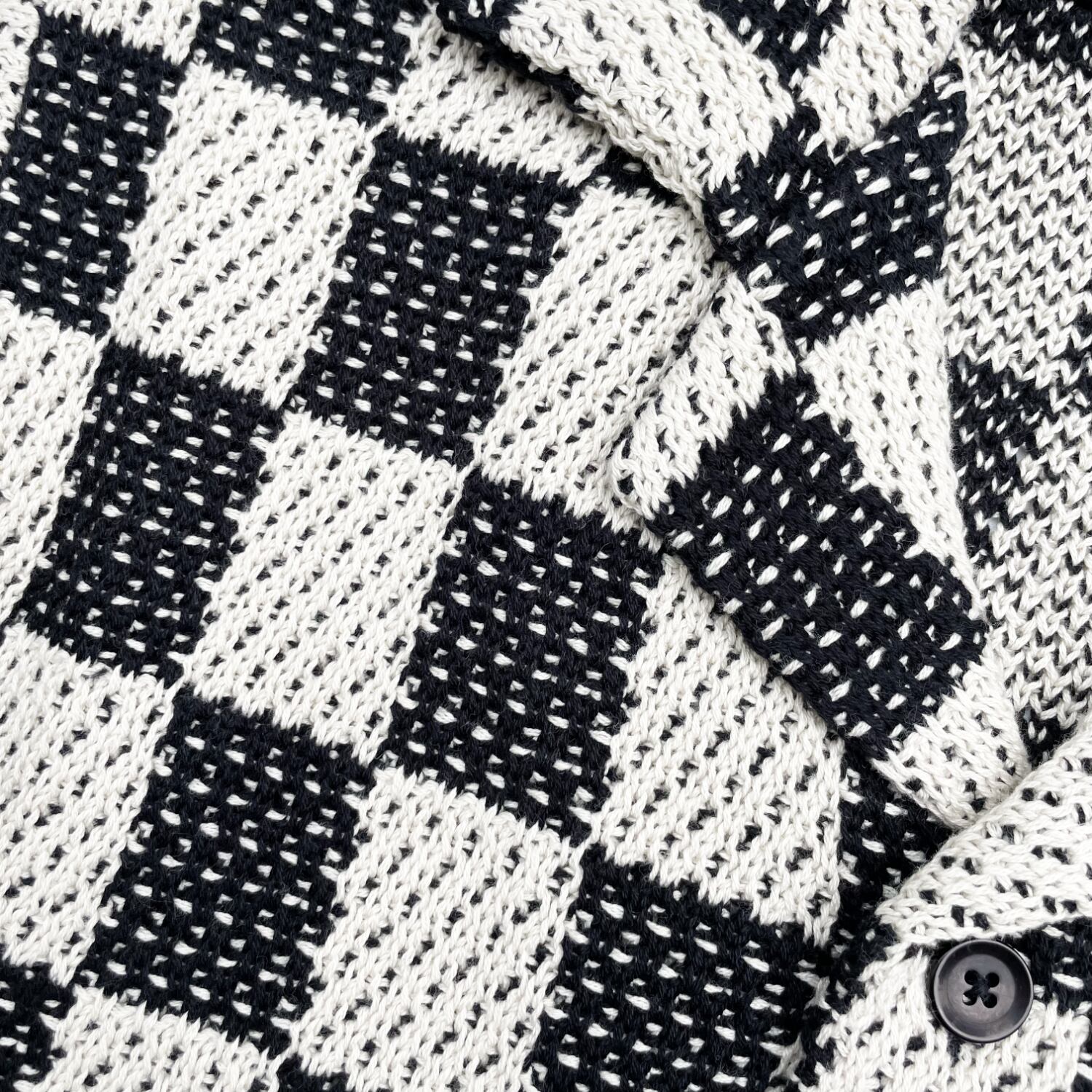 アスクユアセルフ ASKYURSELF  23SS  Checkered Crochet Shirt チェッカーフラッグニット半袖シャツ メンズ L
