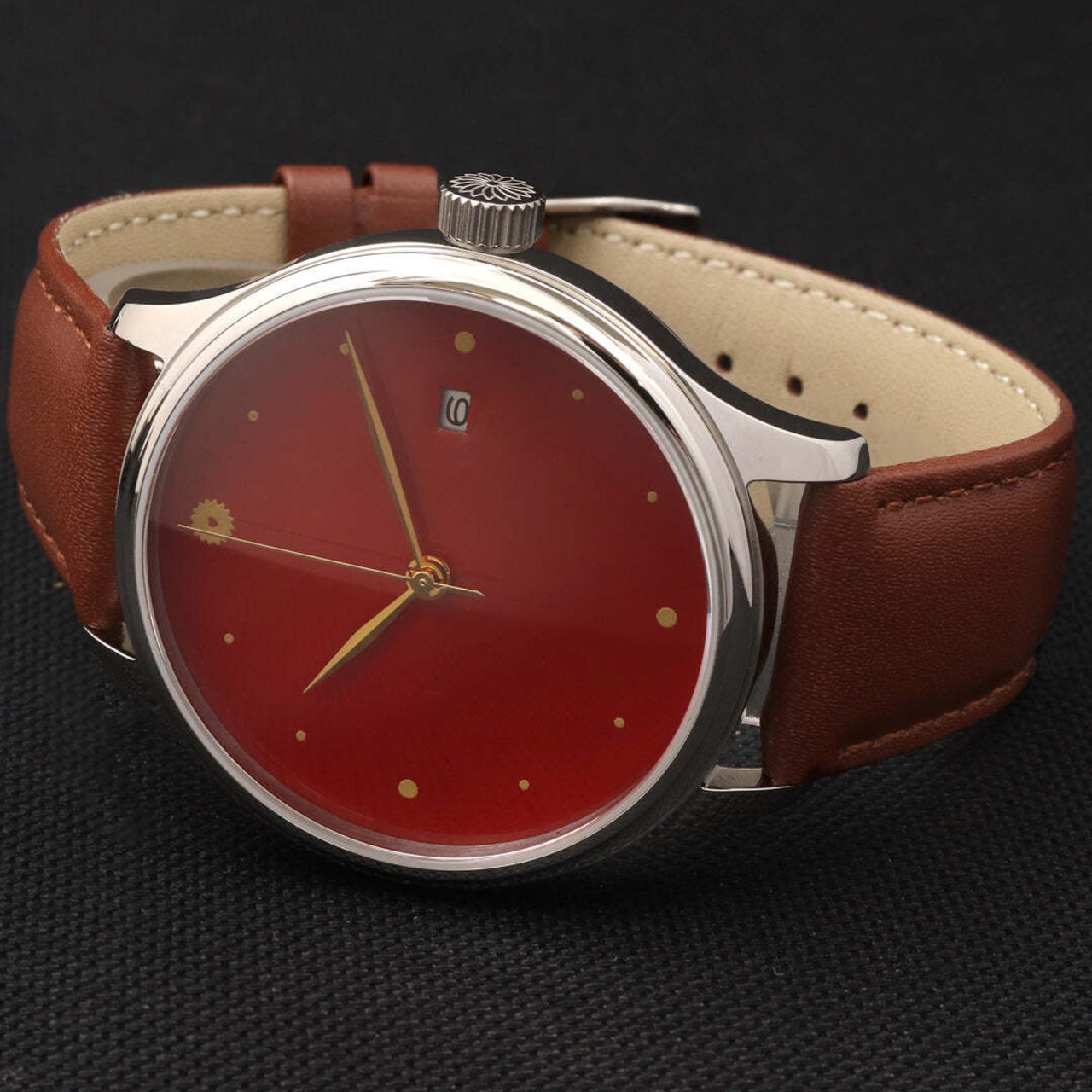 ドリームウォッチ・漆・赤 シルバー 本牛革スムース ベルト