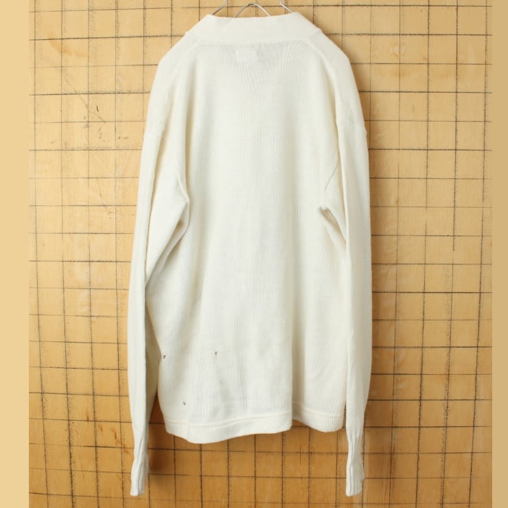 60s 70s USA SAND KNIT レタード カーディガン ホワイト メンズML相当