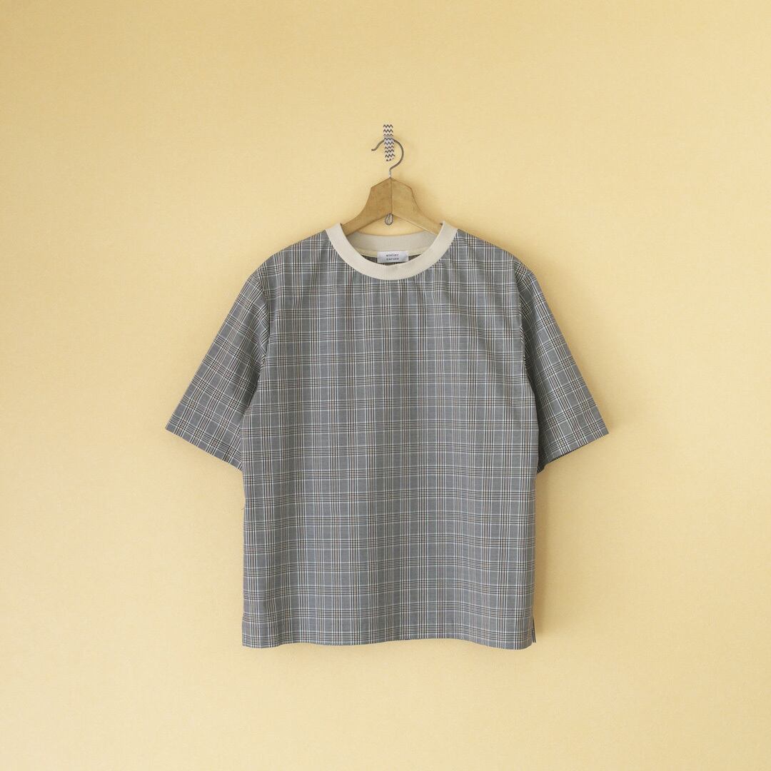 atelier naruse アトリエナルセ コットンネックリブTシャツ・グレンチェック