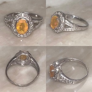 vintage silver yellow paste ring