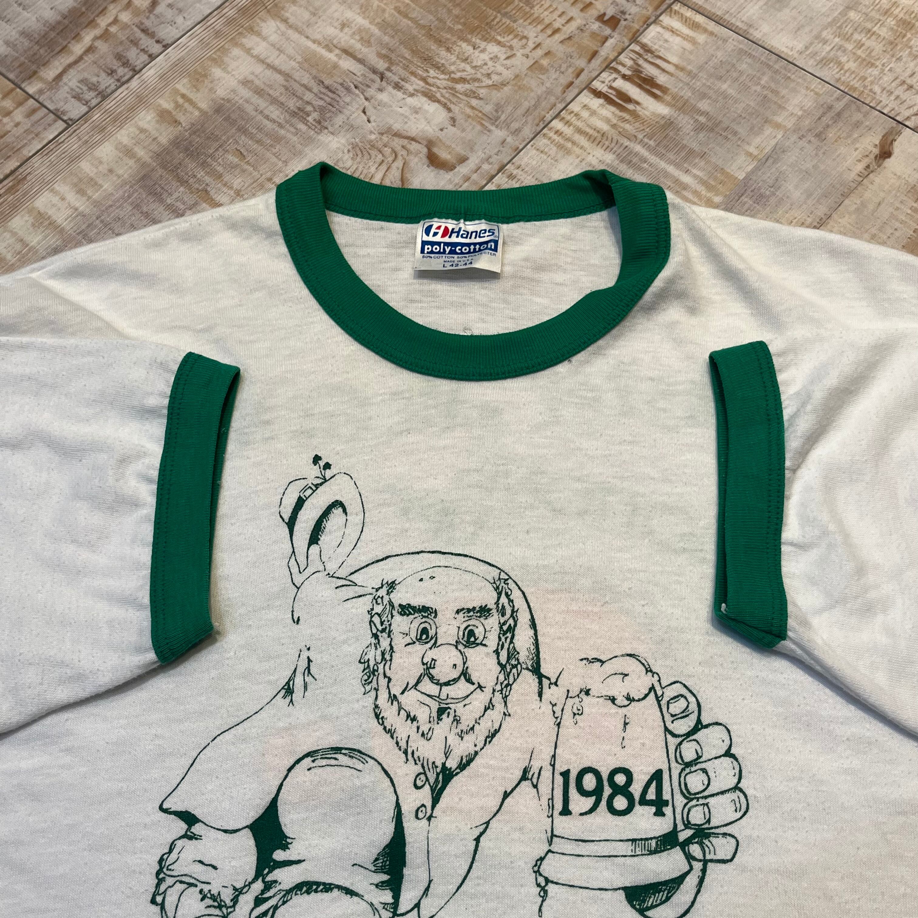 USA製 80年代 “L” Hanes ヘインズ リンガーTシャツ 緑×白 グリーン ...