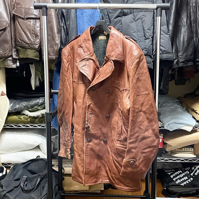 40s Akta Getskinn VINTAGE レザーコート ブラウン 古着 ピーコート 