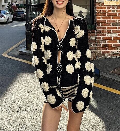 A MENDA フラワーモチーフ クロシェニット