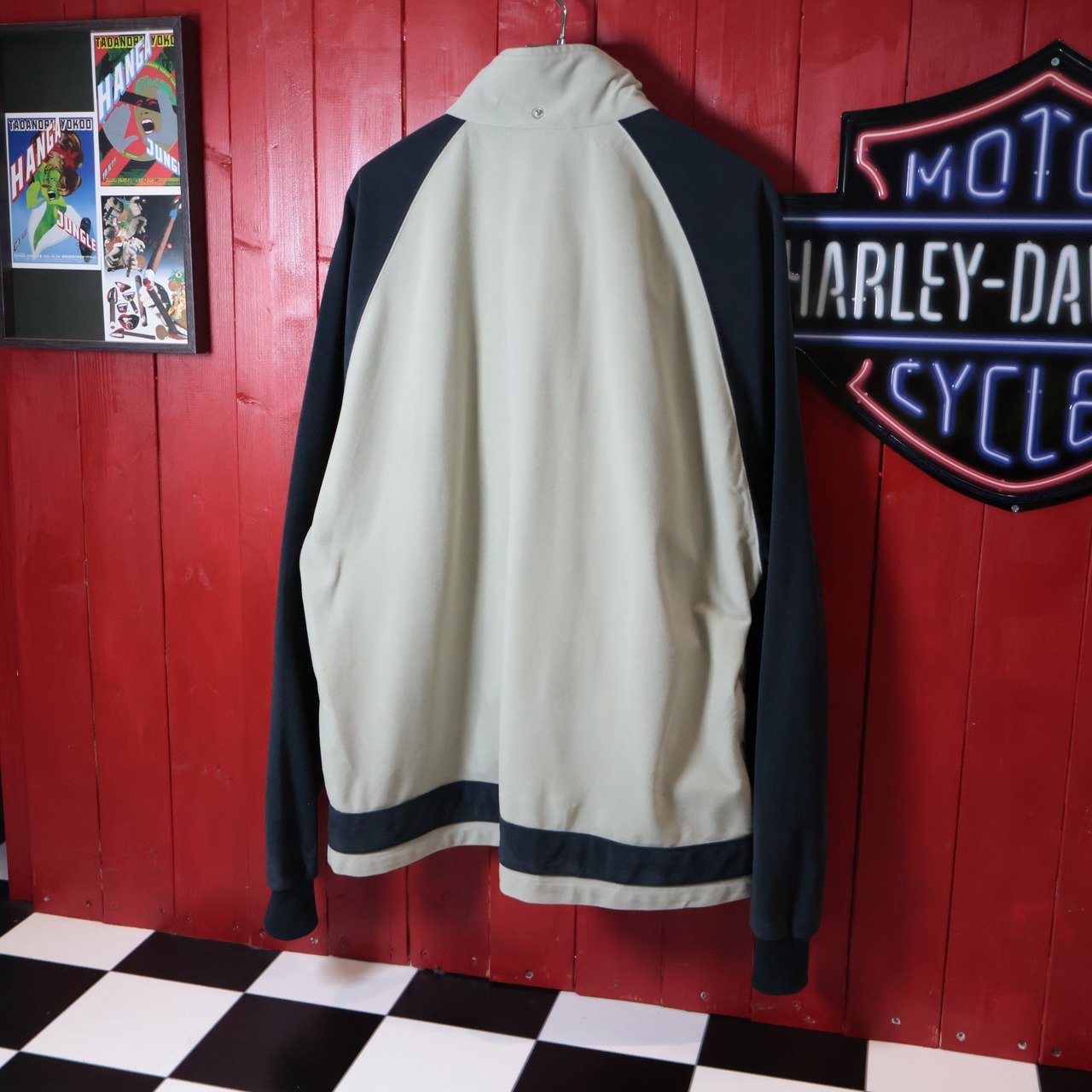 90s adidas ベロアトラックジャケット ラグラン 黒×ベージュ アディダス