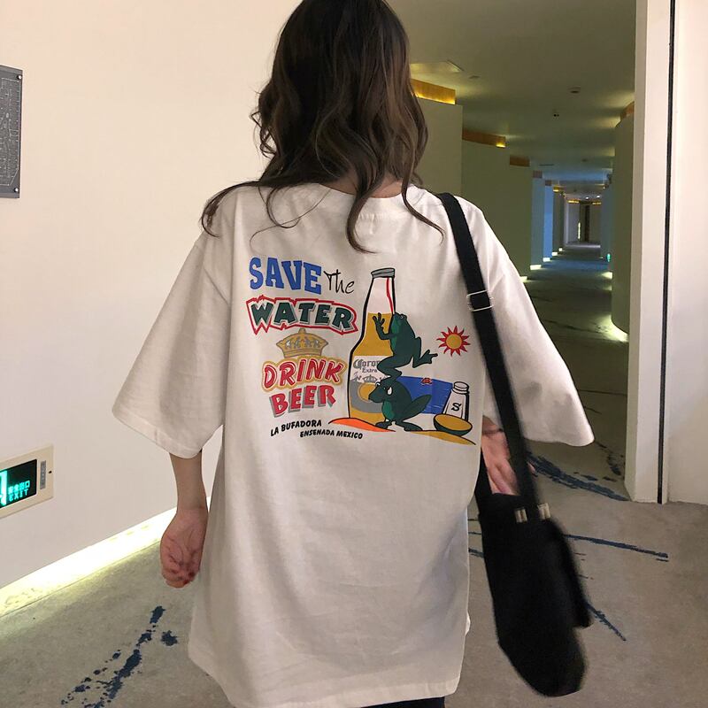 送料無料 お洒落なビックプリント アメコミ オーバーサイズ Tシャツ ストリート メンズライク トップス Lamitte Deco トレンド 韓国ファッション ショップ Base店