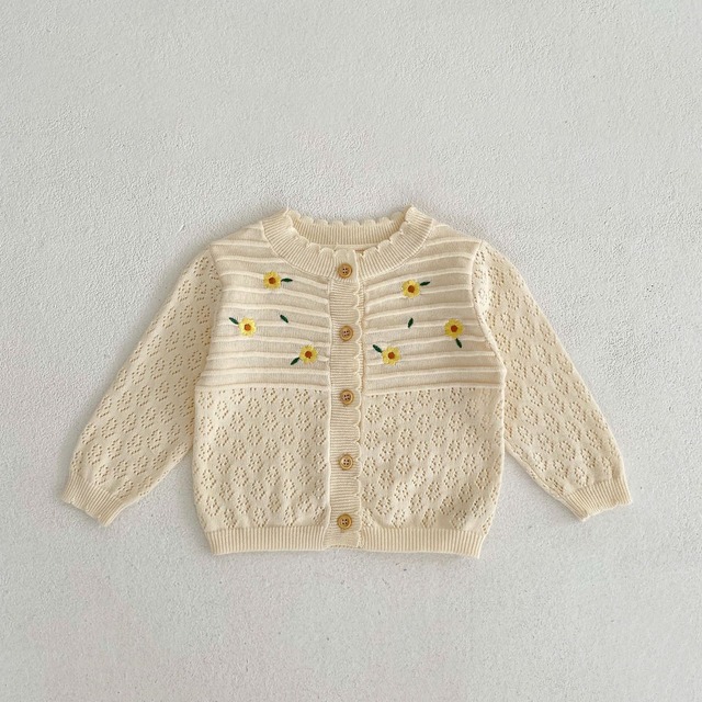 【BABY】フラワー刺繍透かし編みニットカーディガン - 13