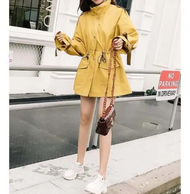 アウター 秋 シンプル コート ワンピース ロング 2019 韓国ファッション 枯色 かわいい