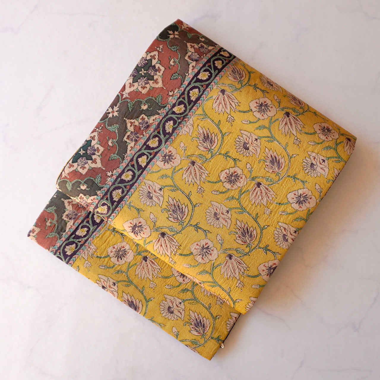 【ふくろ帯】木版 更紗文 ふくろ帯 リバーシブル