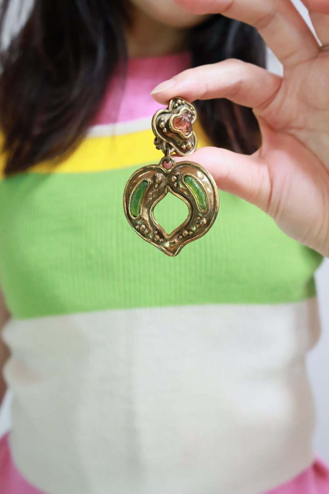 Vintage Enamel Heart Drop Earrings