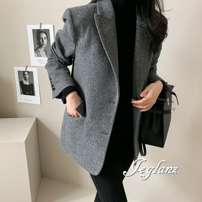 2色 ニット ブレザー ジャケット 羽織り ヘリンボーン 着回し ♪(MA869)τ