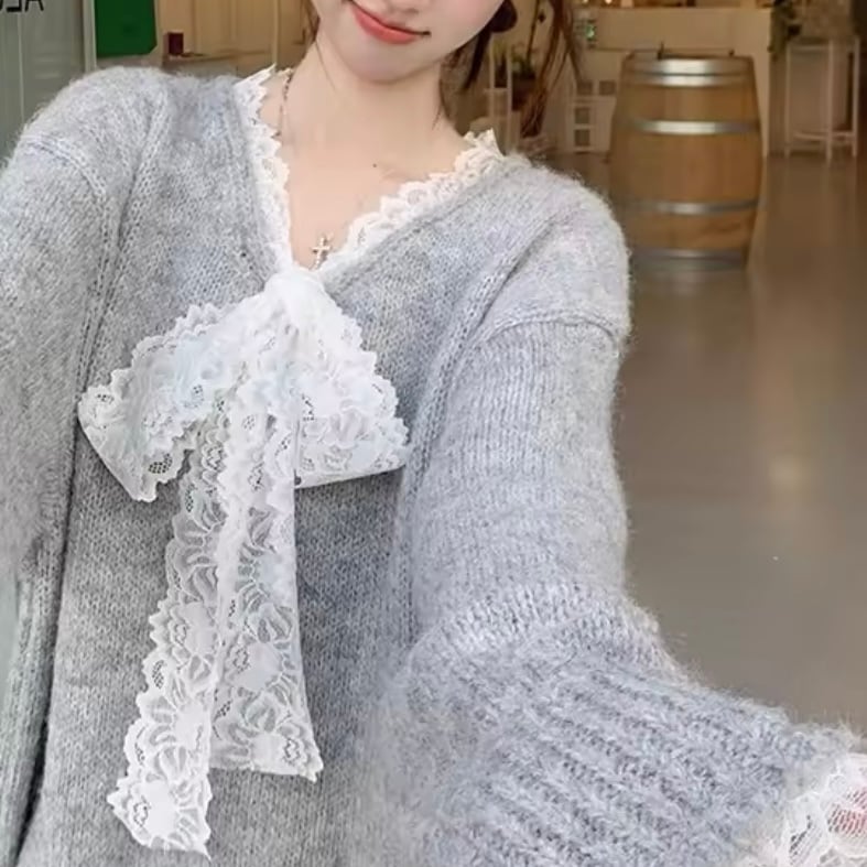 レースボウタイセーター