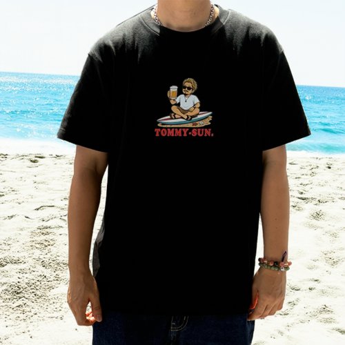 "CHILLING SURFER"BEER & SURF センターグラフィック Tシャツ
