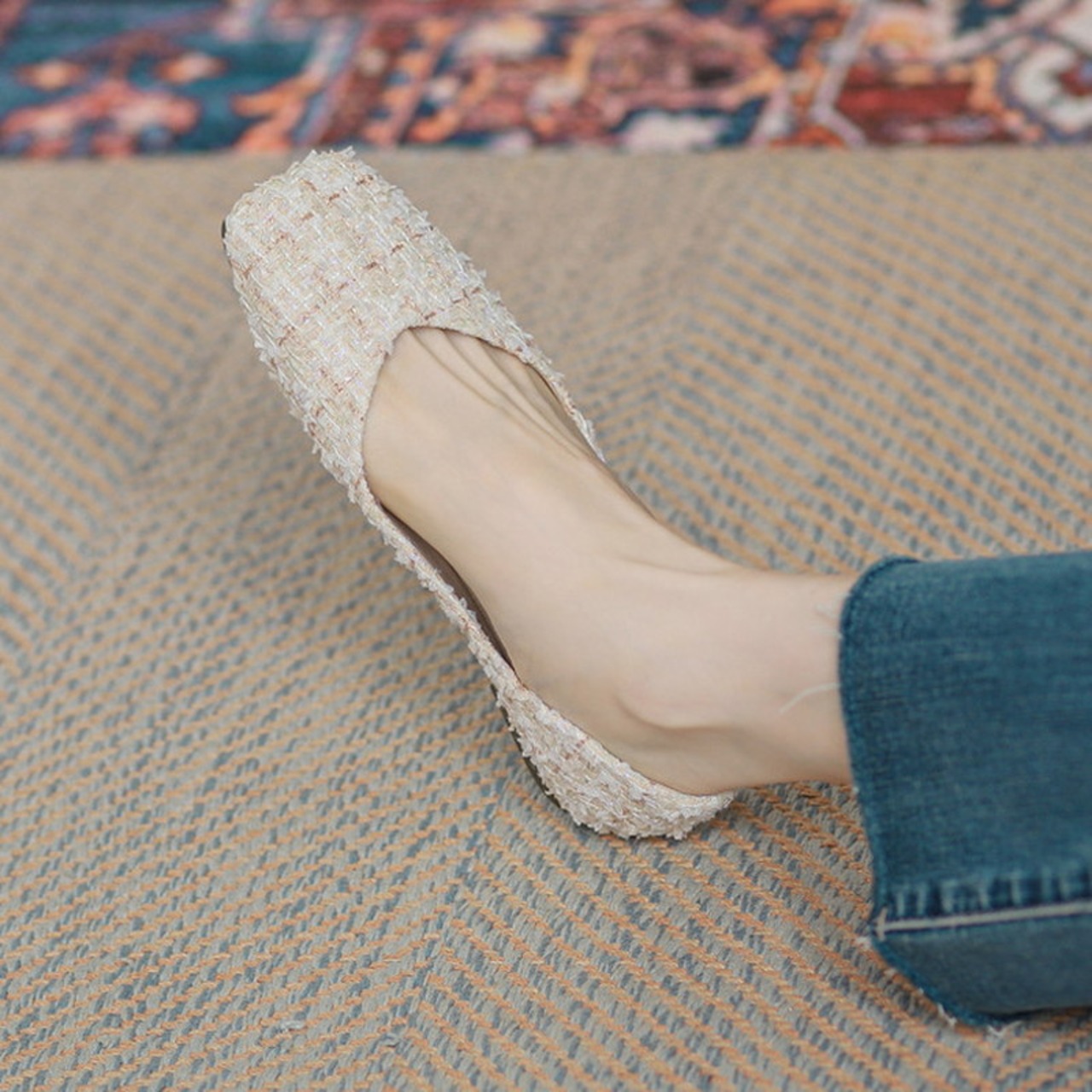 編み込みスクエアトゥフラットシューズ 2Type W10121