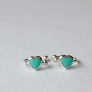ターコイズブルー　ワンポイントハートイヤーカフ