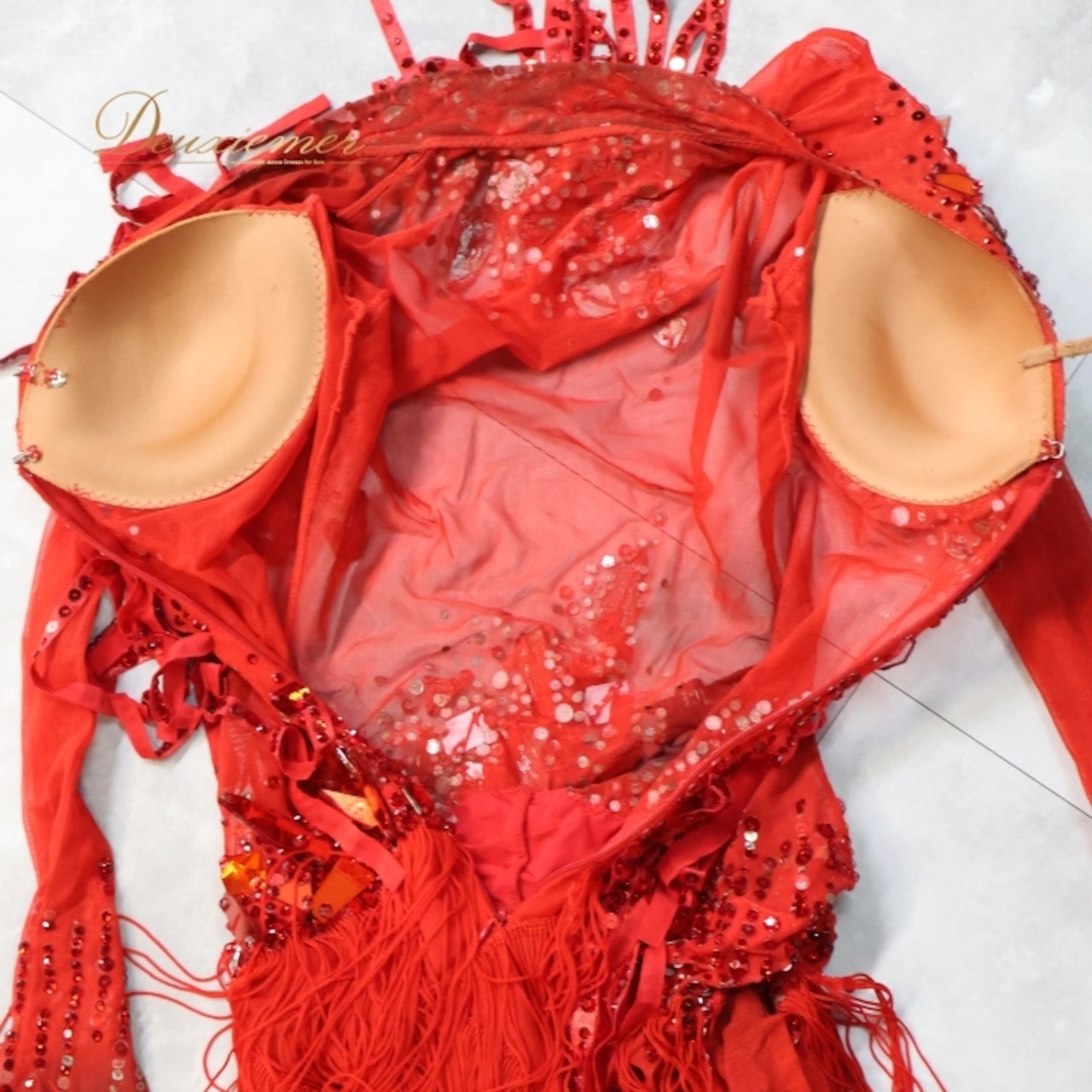 社交ダンス 衣装 タカダンス TAKADANCE ラテン ドレス ワンピース 赤 フリンジ デモ 競技 レース 発表会 パーティ レッド系 競技用ドレス パーティドレス フリンジデザイン 鮮やか 赤いドレス ラテン衣装 ダンス衣装 女性 衣装発表会 デモ用衣装 透け感 おしゃれ 社交ダンス用