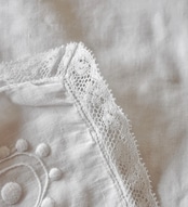 フランス 麻ローン 白星と白花の小宇宙とクッションカバー アンティーク