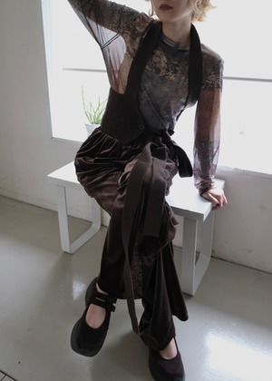 Sheer Patchwork Top  / BROWN