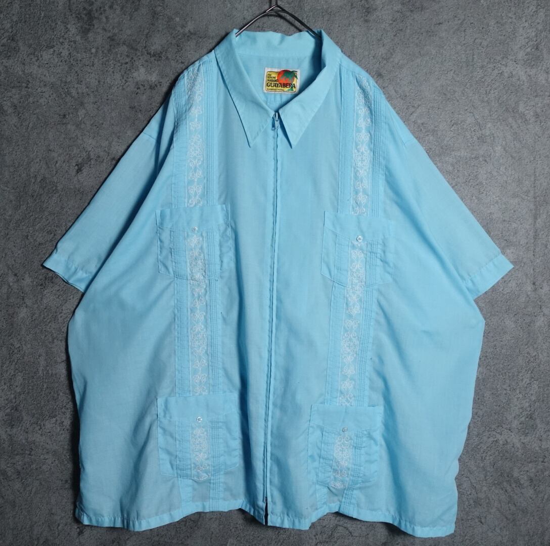 "GUAYARERA" Light Blue Zip Cuba Shirt