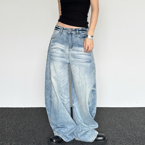 Oversized washed denim pants A00008