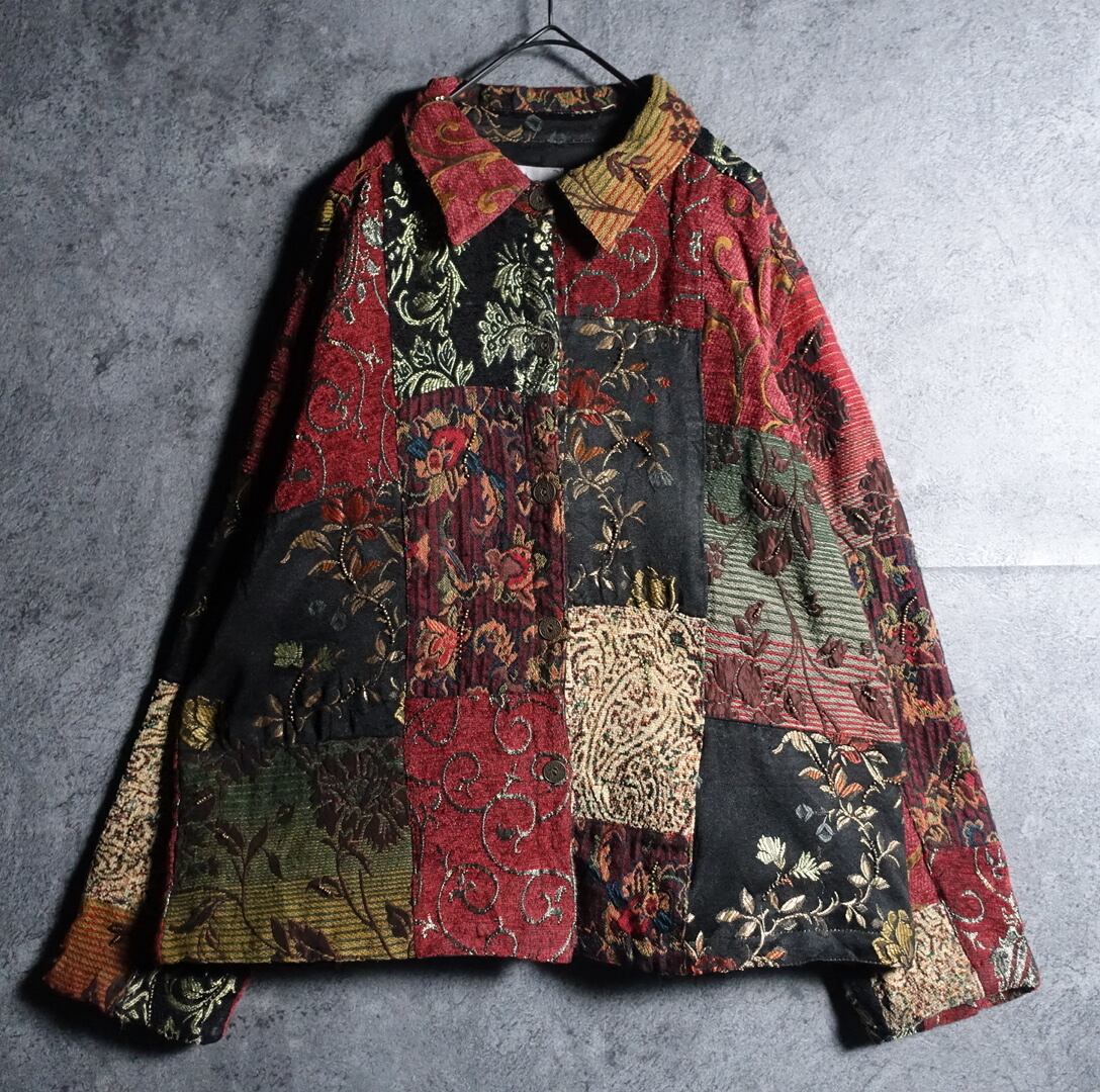 “CHICO’S” Botanical & Paisley Patchwork Design Gobelin Jacket