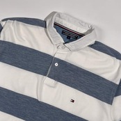 TOMMY HILFIGER トミーヒルフィガー ボーダー 鹿の子 半袖 ポロシャツ サイズ XL /ホワイト×ブルーグレー系 メンズ