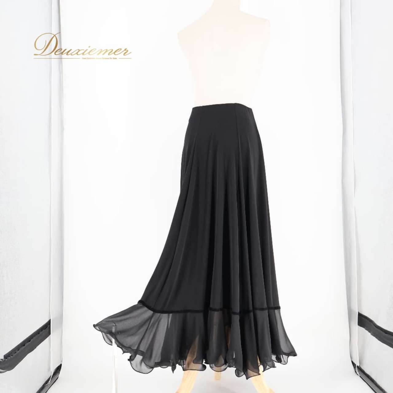社交ダンス 衣装 スカート ブラック系 Muse 黒 無地 シンプル 練習 レッスン フリル 上品 伸縮 ストレッチ 透け感 かわいい ダンス衣装 イベント ステージ パーティー おしゃれ オールブラック