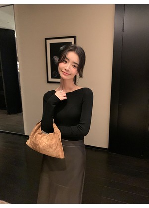 Boat Neck Long Sleeve Knit【H00080】