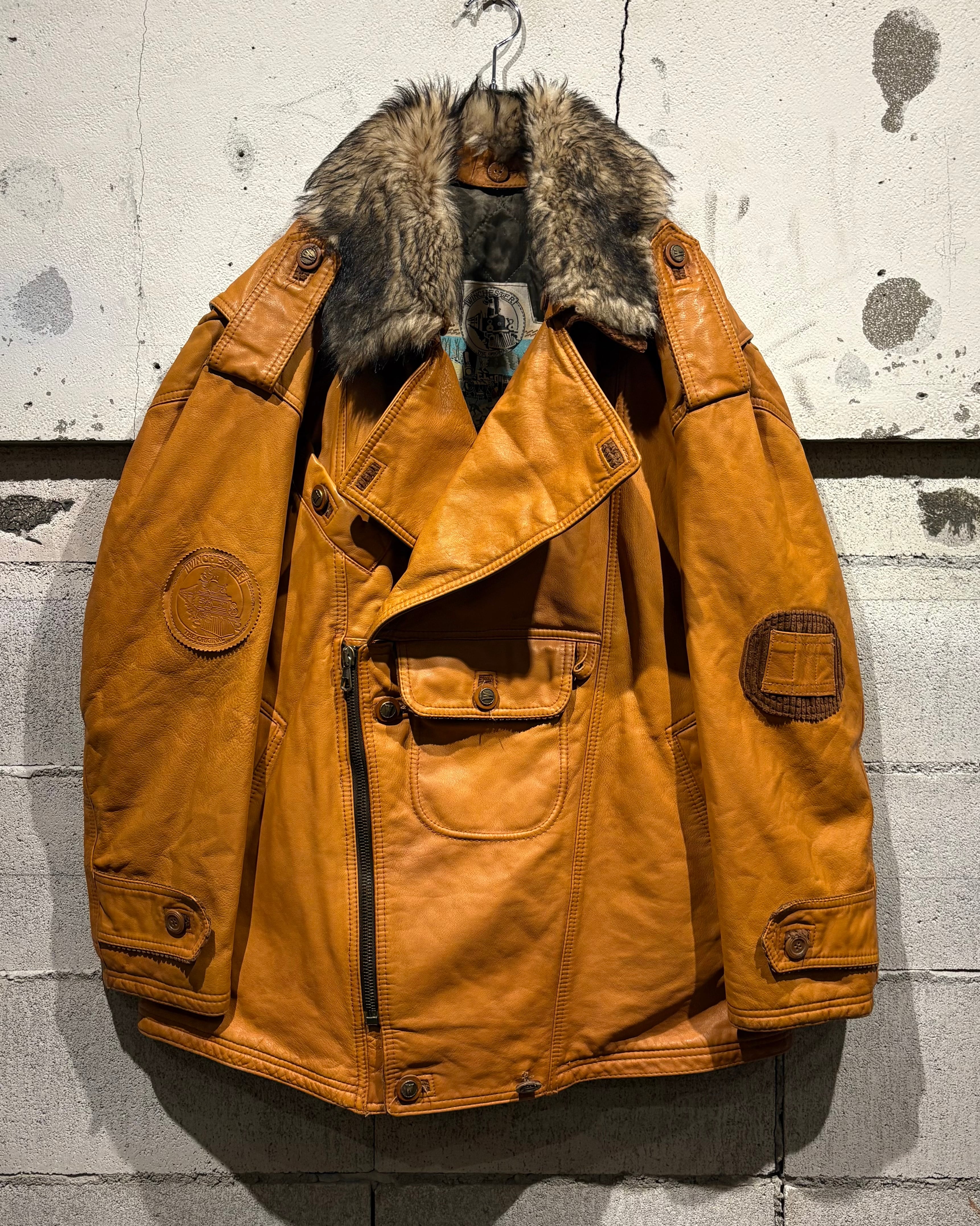 Caka otto】80's “Winchester“ Motorcycle Motif Design Euro Vintage