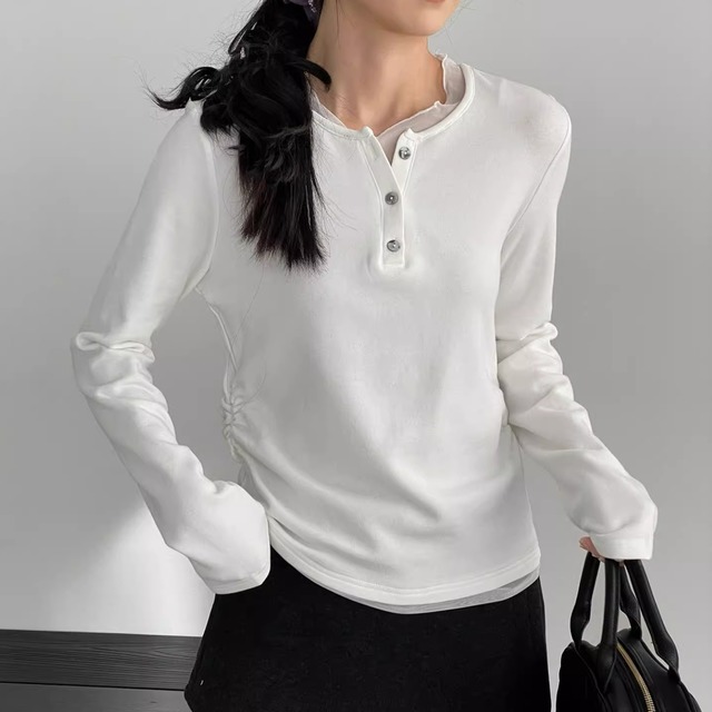 sheer layered henry neck pullover 14135