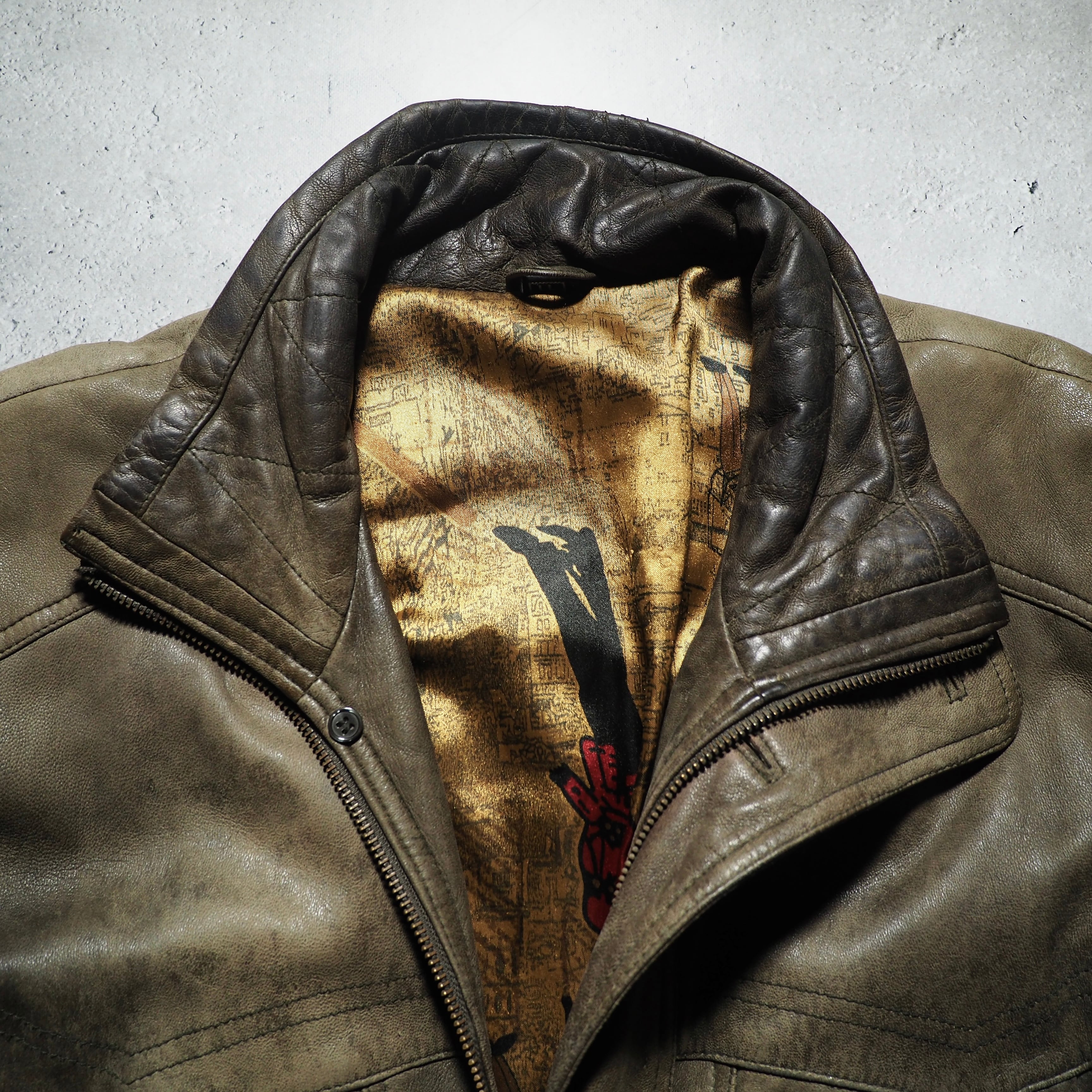 ” Deformation - 変形 ” Beautiful aging Fade color vintage loose sheep leather jacket