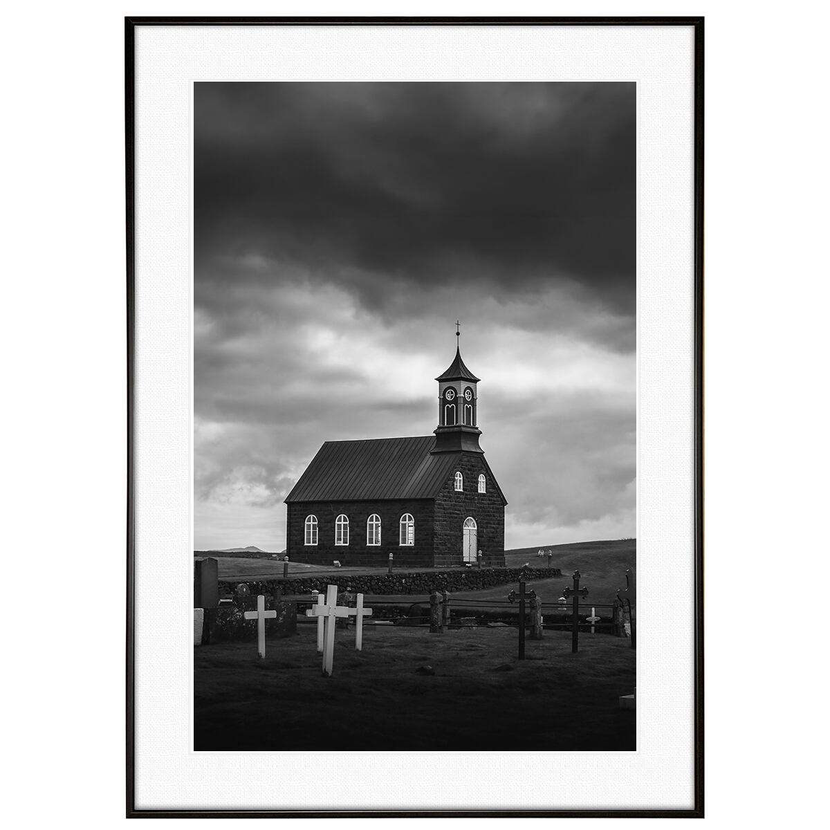 アイスランド写真 アイスランドの教会と墓地インテリアアートポスター額装 AS2635