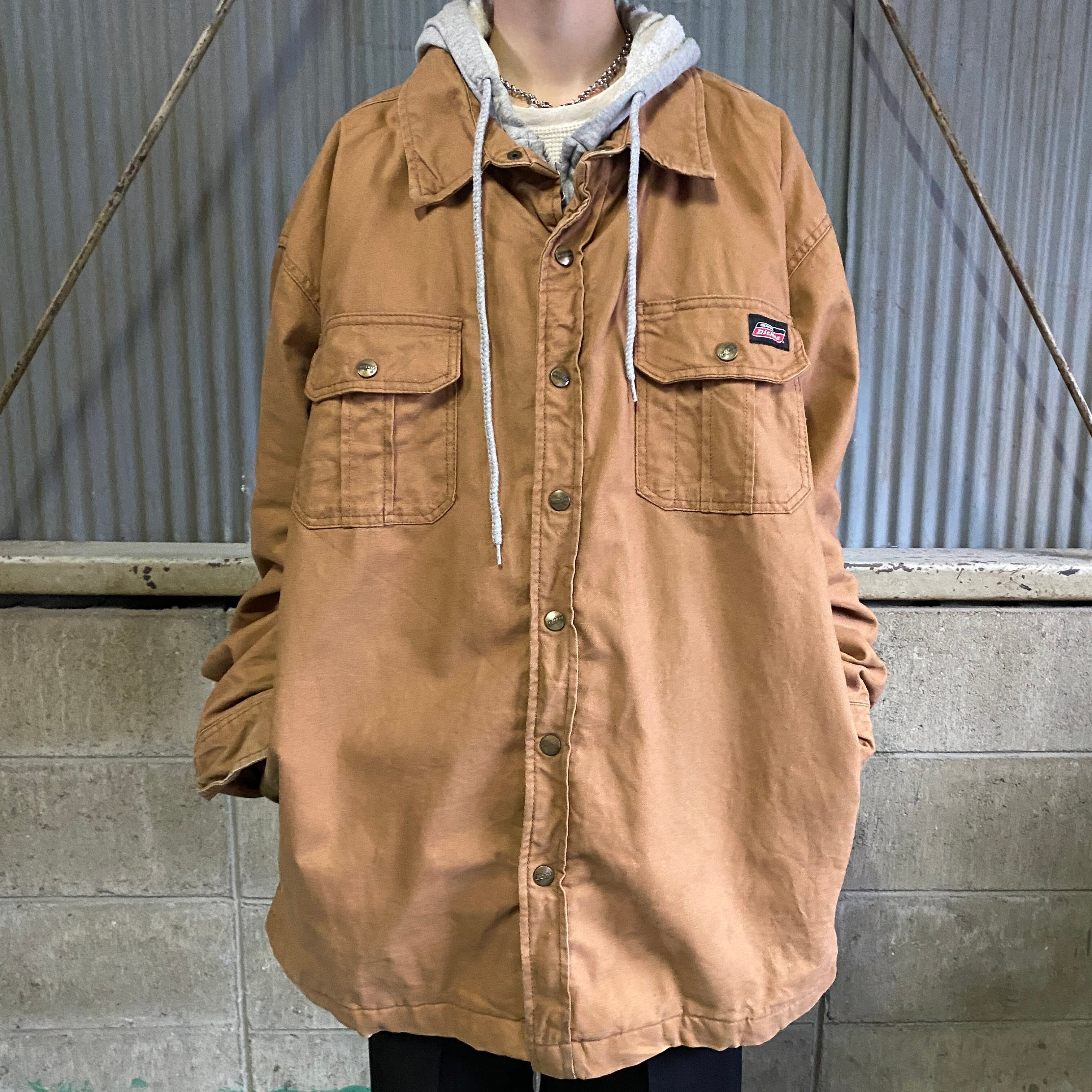 Dickies ワークシャツジャケット M L レイヤード風 フード