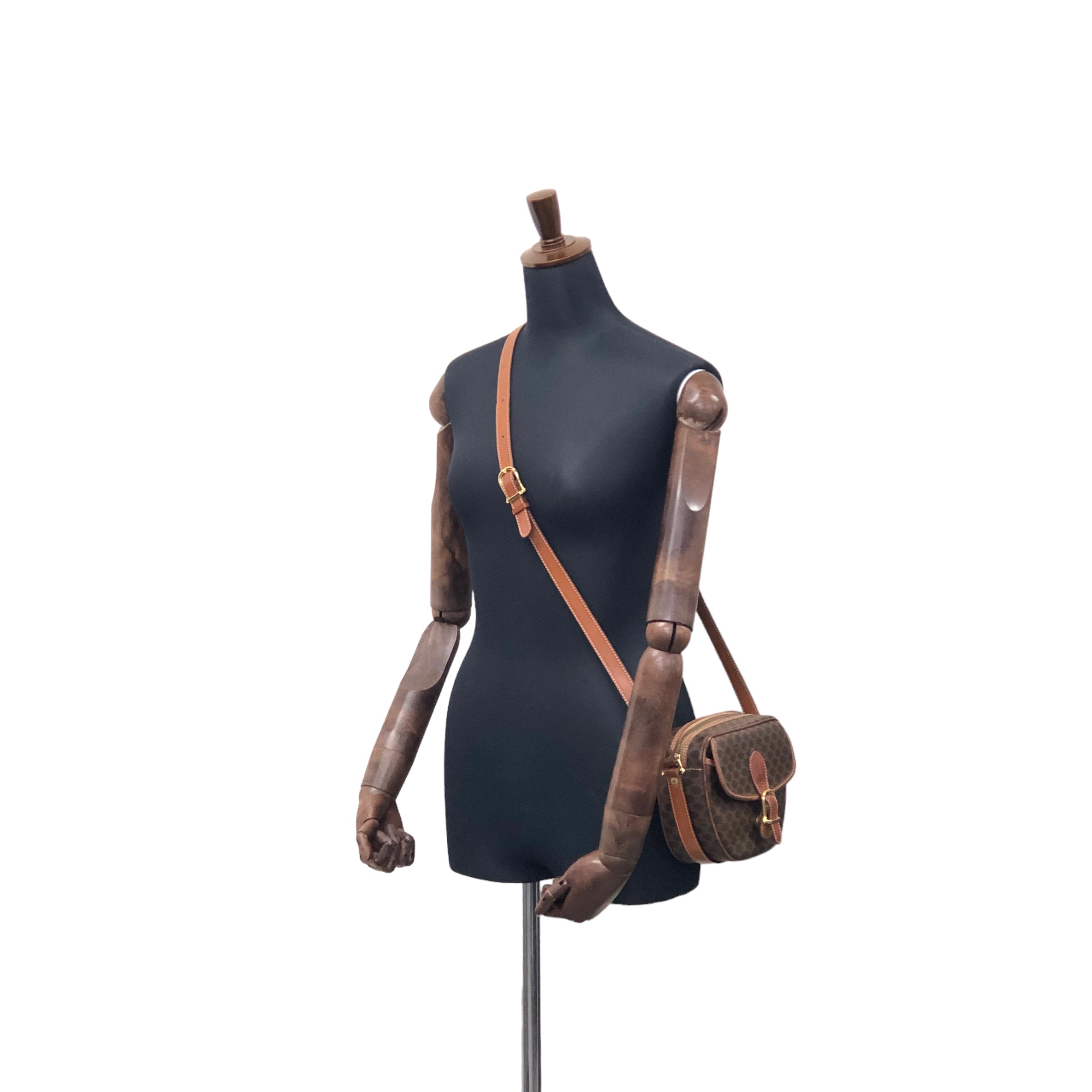 CELINE セリーヌ マカダム フロントバックル レザー ショルダーバッグ