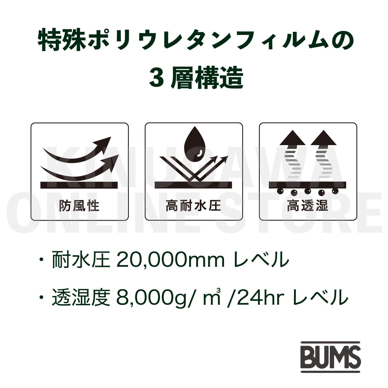 ウォータープルーフジャケット 防水ジャケット|BUMS バムス