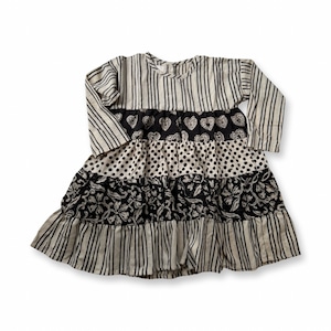 Paneled Textiles Tiered Dress Black【saruche】ワンピース ブロックプリント