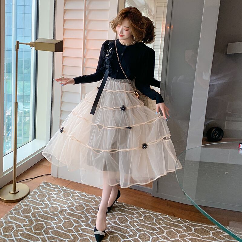 ハイウェストウェストFlowerデザイン スカート オータム 秋物 フラワーデザイン MIUCO40572629835