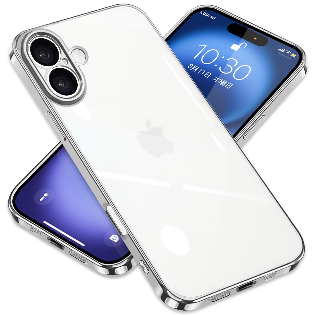 ZHUAZHULE ケース 用の iPhone16 アイフォン16 スマホケース クリア メッキ加工 耐衝撃 カバー 透明 TPU レンズ保護 ストラップホール付き 薄型 黄変防止 擦り傷防止 人気 (シルバー)