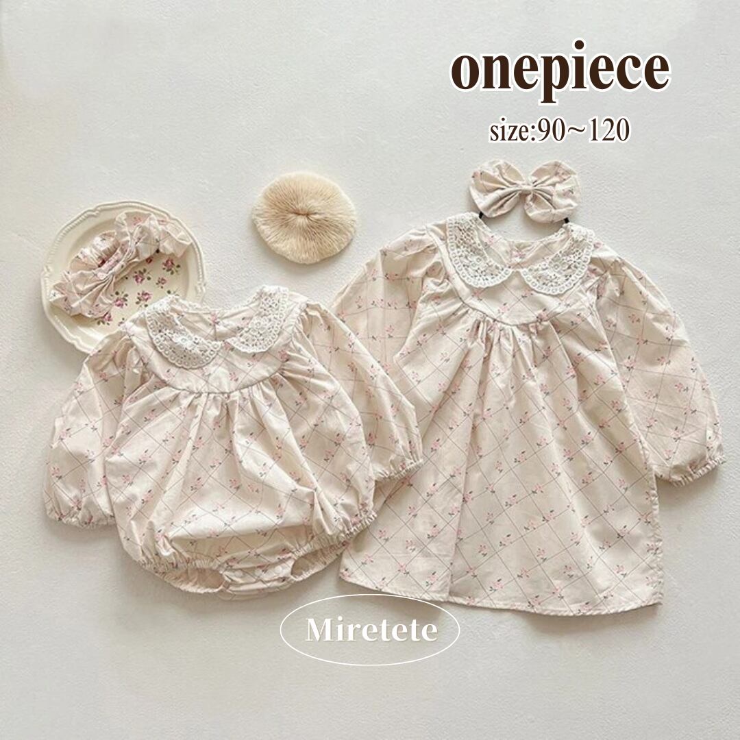 【取寄】丸襟刺繍がほんわかガーリーな花柄ワンピース