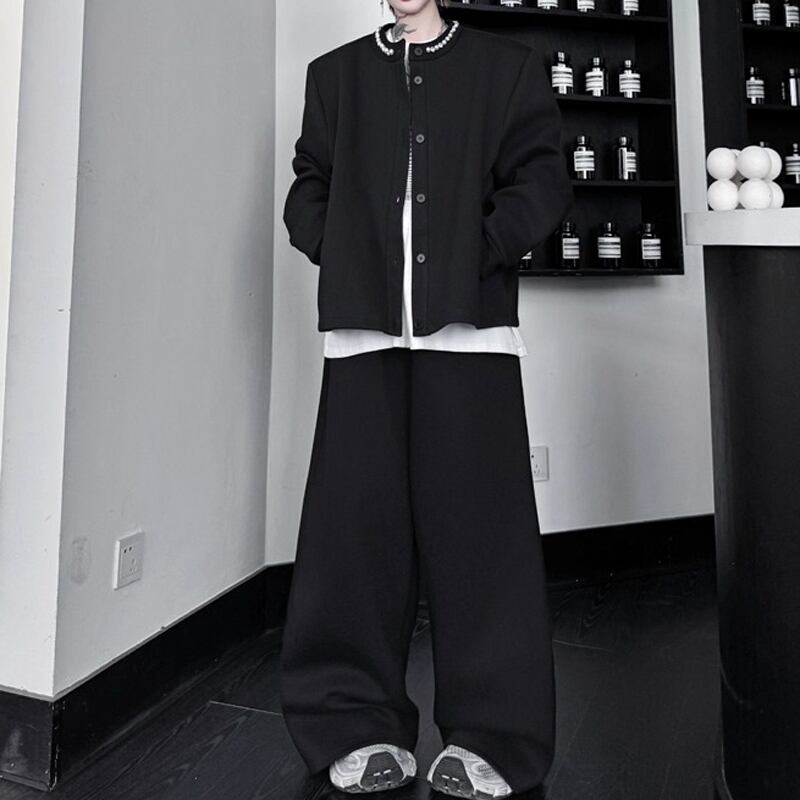 ボタン留め 比翼仕立てジャケット&ワイドレッグパンツ 2color MSE0016