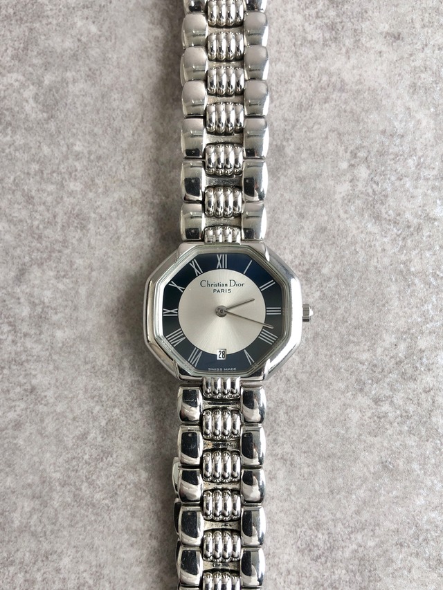 Christian Dior クリスチャン ディオール オクタゴン 腕時計 シルバー×ブラック ローマ文字 ステンレススチール D48-106-1 vintage ヴィンテージ オールド vmjvnd