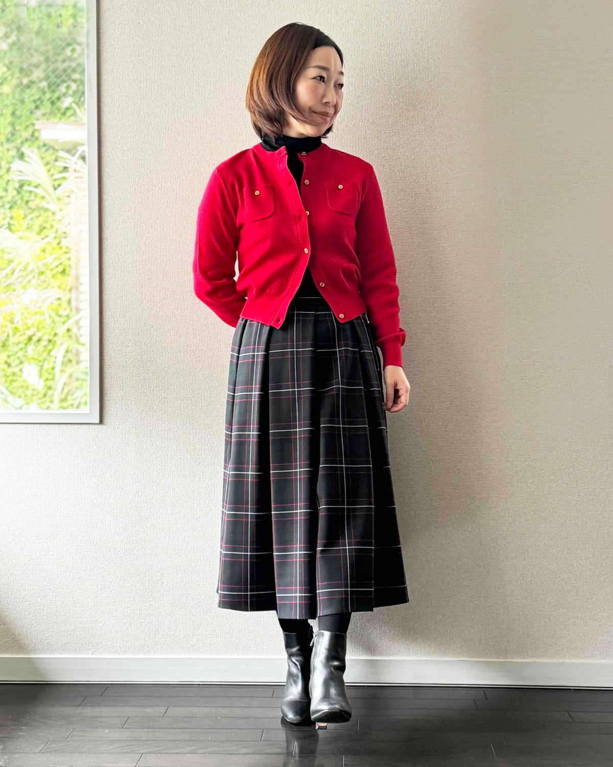 チェック柄タックフレアスカート【 日本製 / 手洗い可】 | 小さい