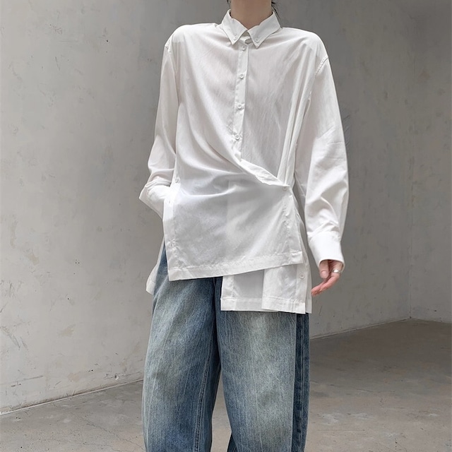 Side-Button Drape Collared Shirt【TR3124】