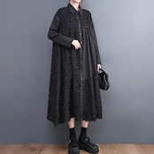 異素材切替 立体テクスチャ ワンピース 00332