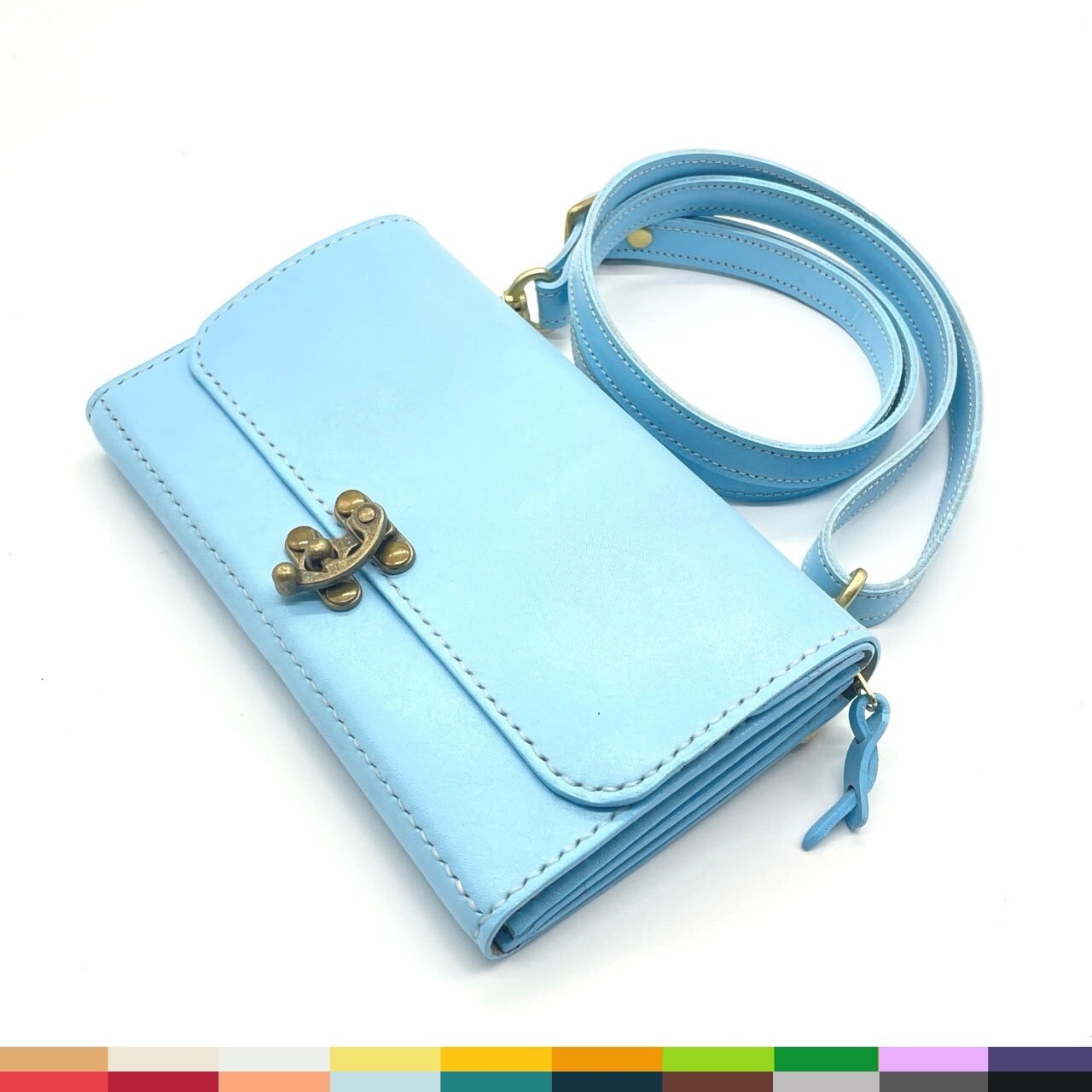 手染めターコイズマーブルのシザーケース 手染めターコイズ、ターコイズマーブルのスリムなシザーケース